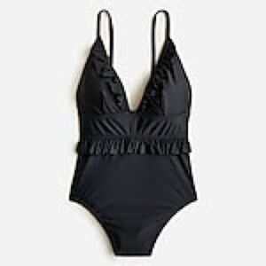 J. Crew Swim ruffle plunge one-piece. Black, size 14. BNWT!